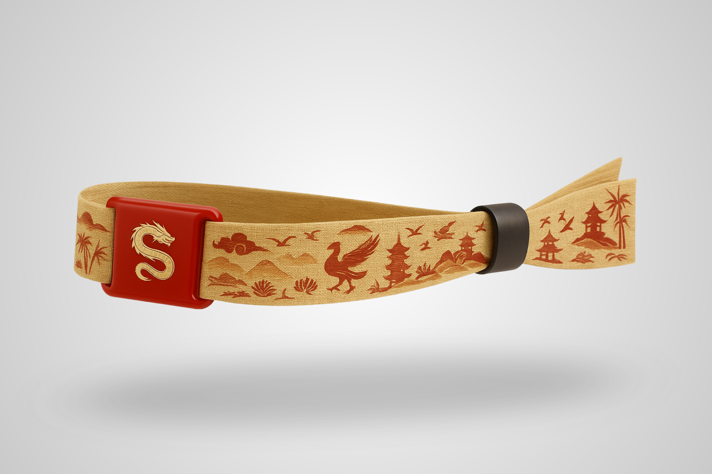 Ett foto av ett textilarmband med en mjuk RFID-glidare