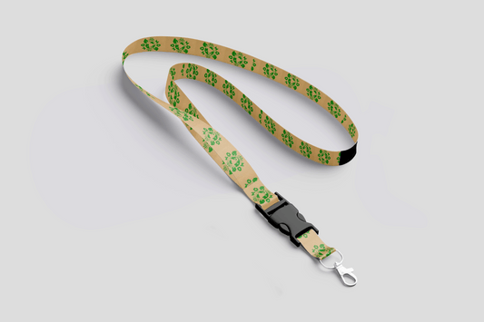 En Nyckelband ECO bambu Via eMail prydd med gröna blad.