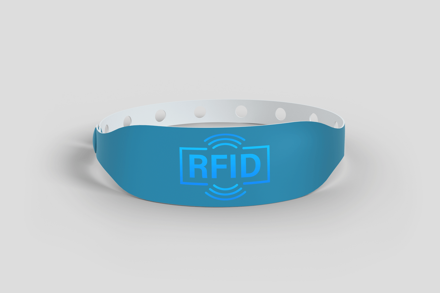 Beskrivning: Ett RFID-plastband med blått ljus på.