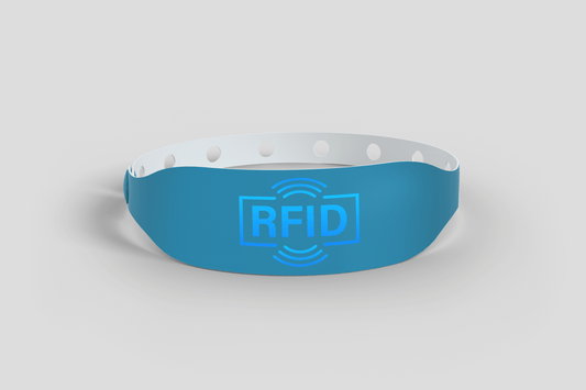 Beskrivning: Ett RFID-plastband med blått ljus på.