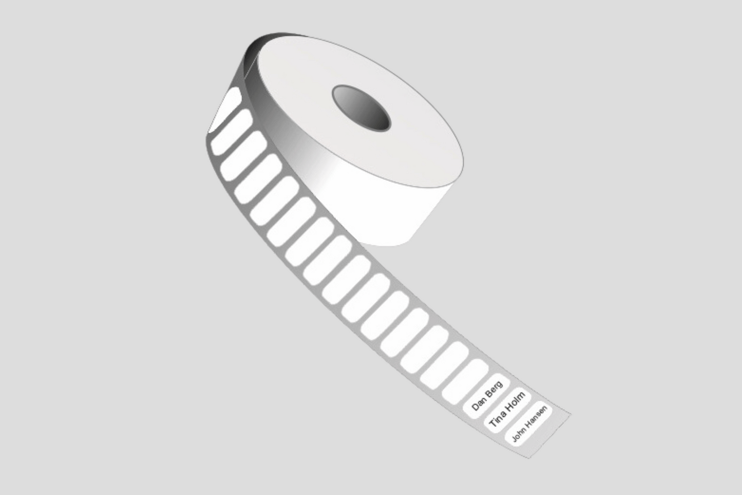 En rulle med Stryketiketter på en grå bakgrund, lämplig för högtemperaturapplikationer och färghållbarhet.