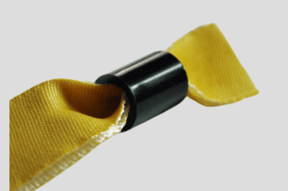 Ett gult band med ett svart handtag.