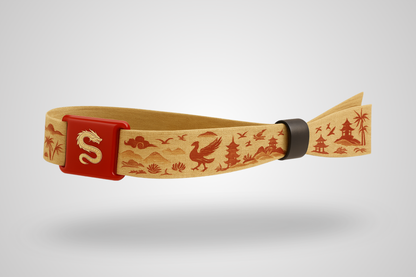 Ett foto av ett textilarmband med en mjuk RFID-glidare