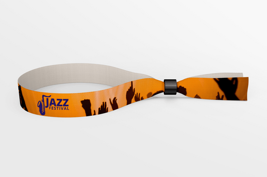 Ett Textilarmband digitalt tryck Via eMail armband med ordet jazz på.