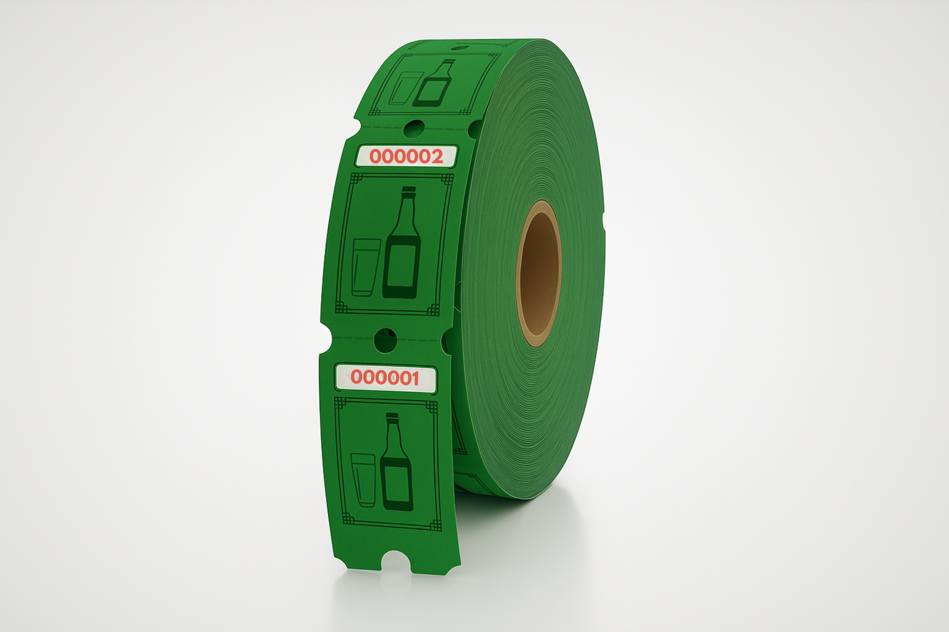 Ett foto av en rulle Drinkbiljetter (1000st) från JM Band®. Köp Biljetter i Drinkbiljetter - Grön här.