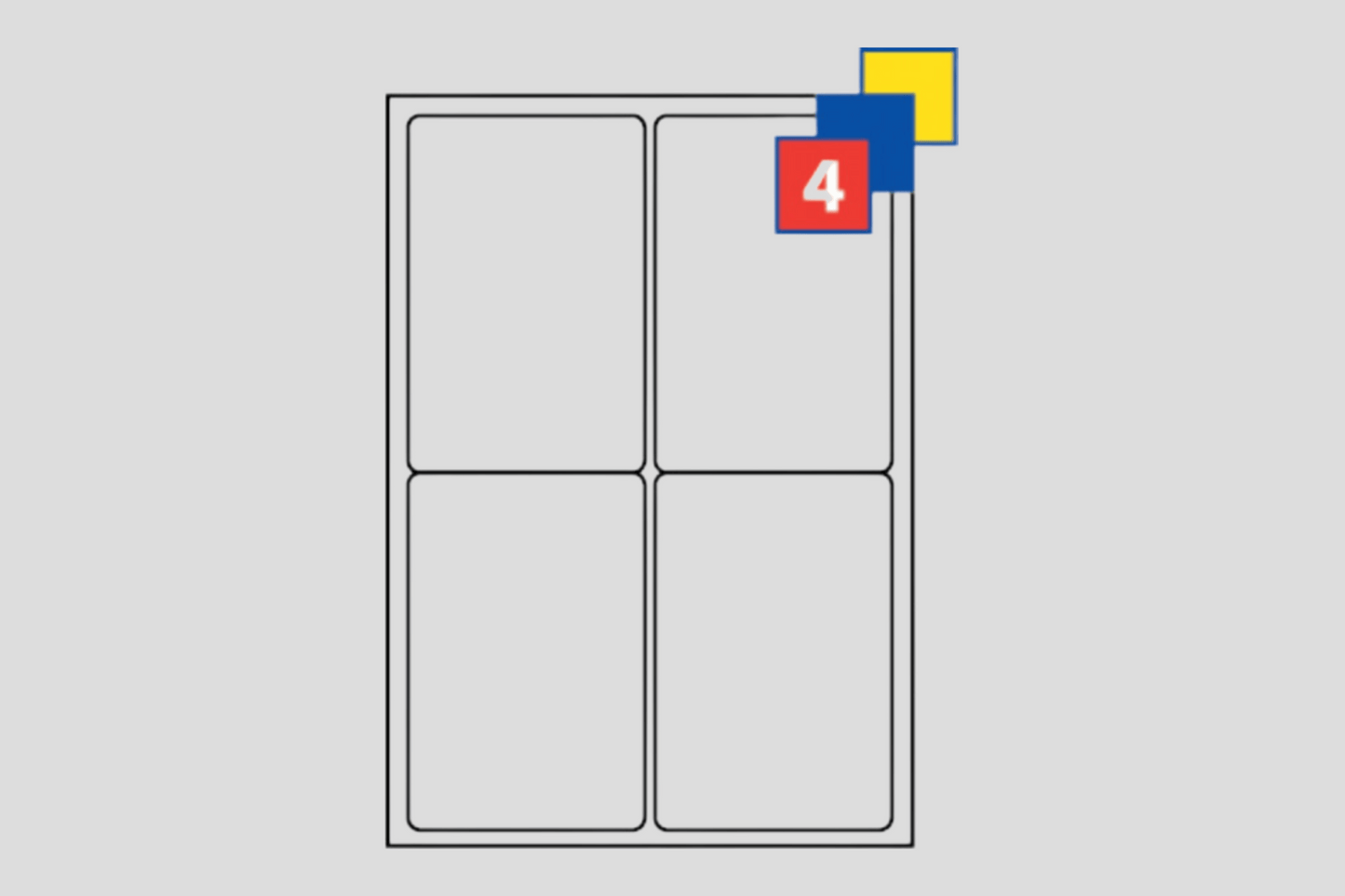 En Klistermärken A4 ark utan tryck ritning med fyra siffror.