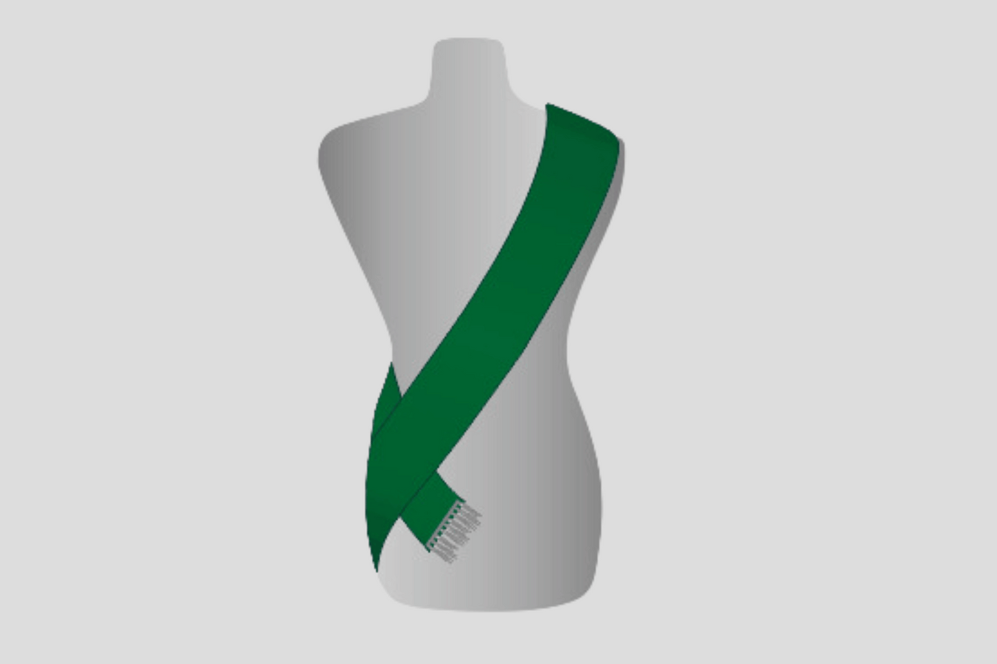 En 3D-modell av en kvinna som bär ett grönt skärp med Ordensband färger I lager.
