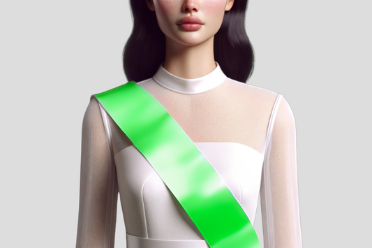 En 3D-modell av en kvinna som bär ett grönt skärp med Ordensband färger I lager.