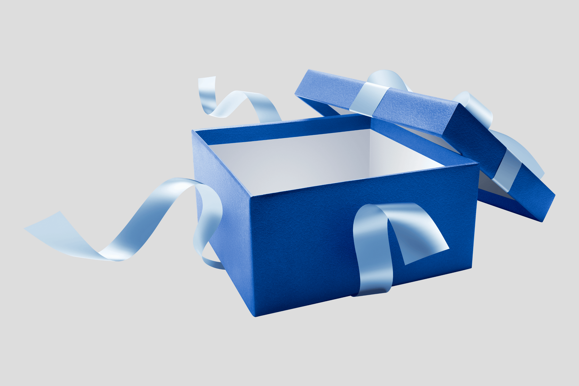 En blå presentask med ett blått band. Presentförpackningen levereras med ett snyggt Brett gåvan band PX9 I lager i en matchande blå nyans, vilket ger en elegant touch till vilken present som helst. Finns utan försök.