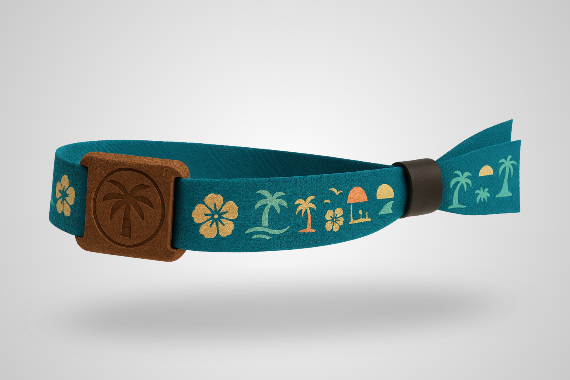 Ett foto av ett stoffarmband med en RFID slider av kokos
