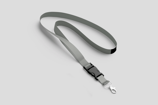 Ett grått Nyckelband polyester färger i lager på vit bakgrund.